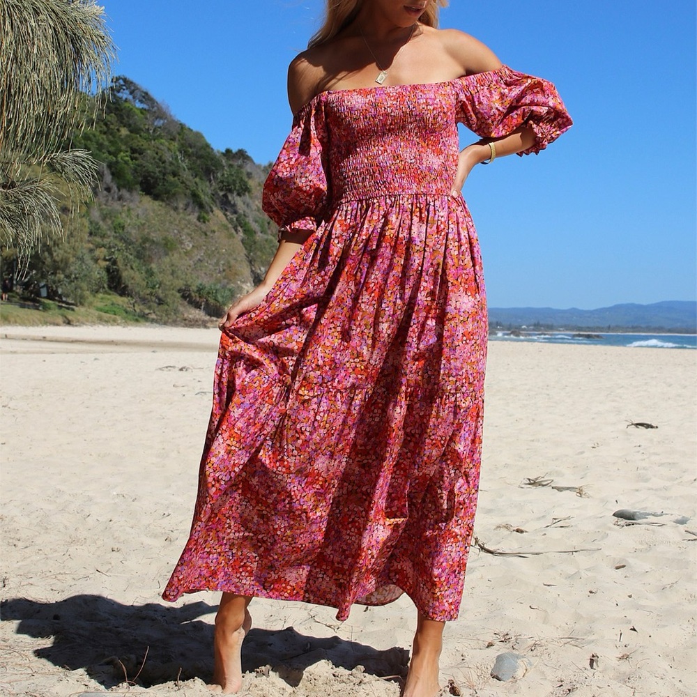 Kachel + Anthropologie Floral Puff Sleeve Dress